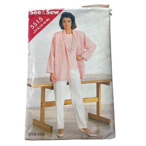 80s Butterick See & Sew 5515 Sewing Pattern Sizes 14-16-18 Jacket Pant & Top CUT